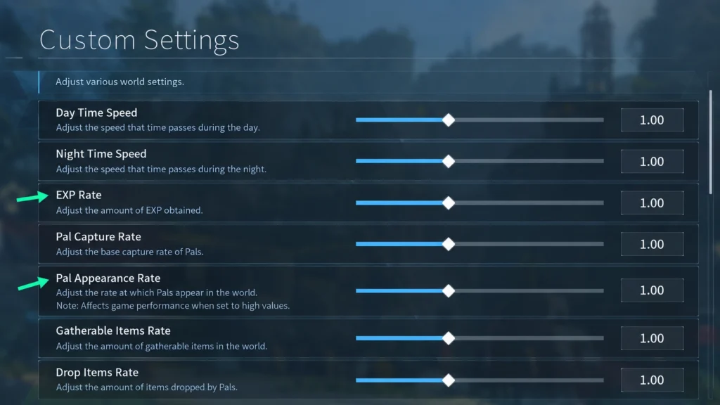 Custom Settings с параметрами мира Palworld