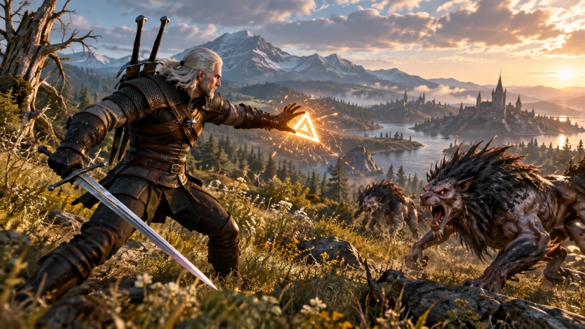 Геральт готовится к бою в The Witcher 3