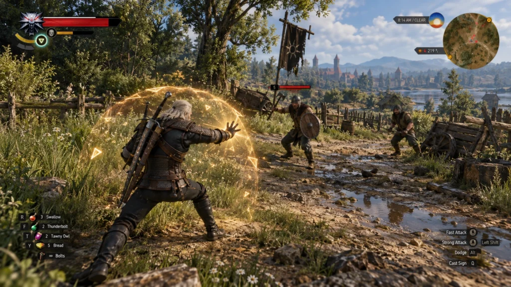 Использование ведьмачьего знака в бою The Witcher 3
