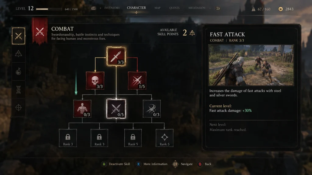 Дерево навыков в The Witcher 3 Remastered
