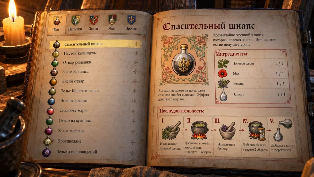 Книга рецептов алхимии в Kingdom Come Deliverance 2.