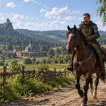Генри едет верхом на лошади в Kingdom Come Deliverance 2.