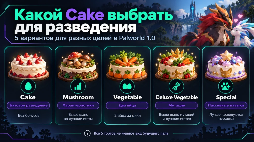 Виды тортов для разведения палов в Palworld