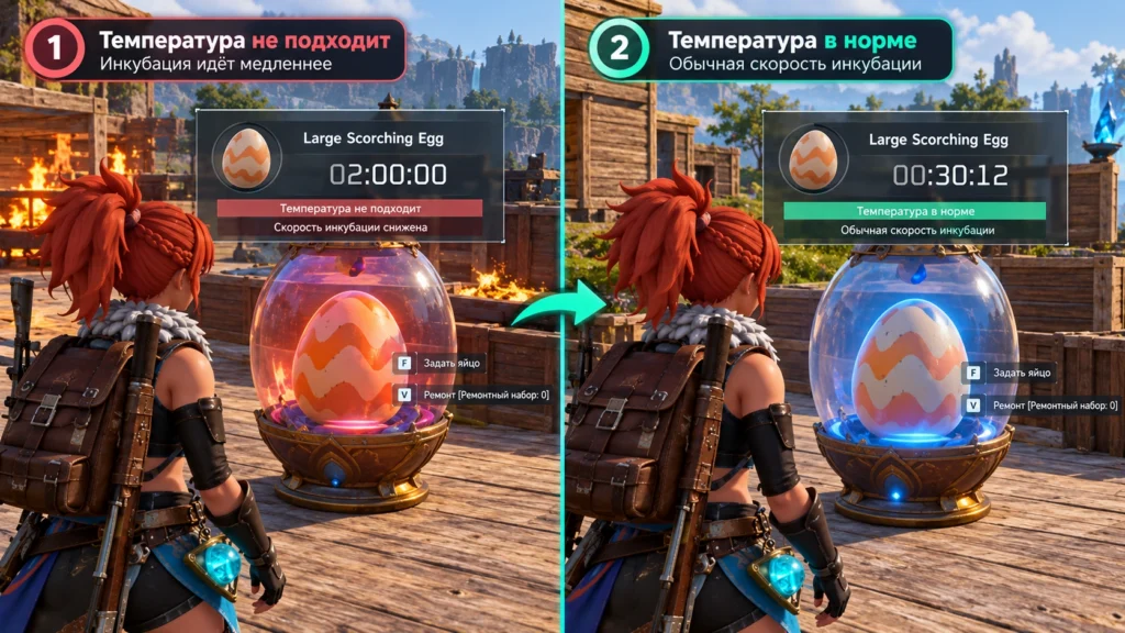 Инкубация яйца Palworld и проверка температуры