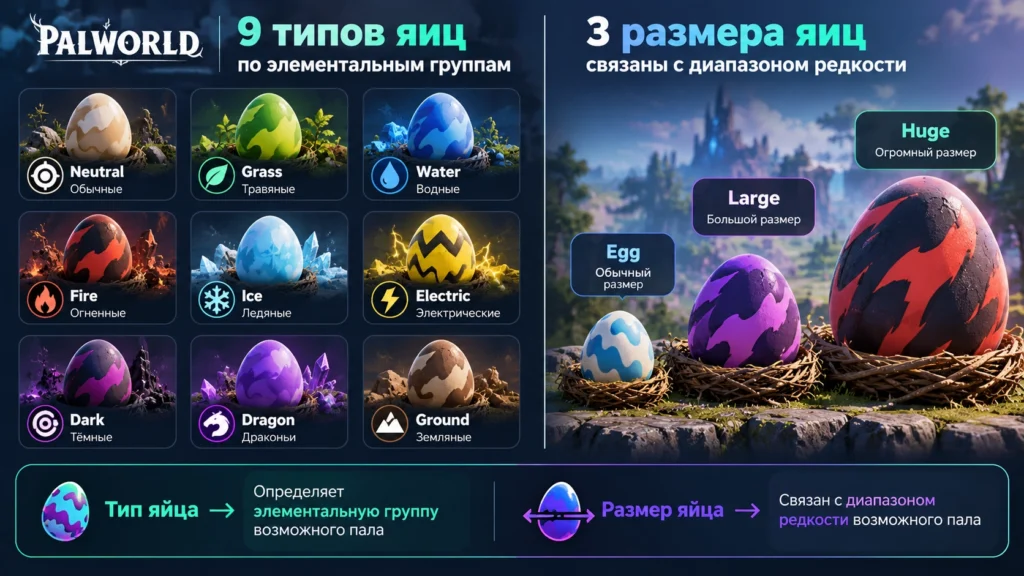 Типы и размеры яиц в Palworld