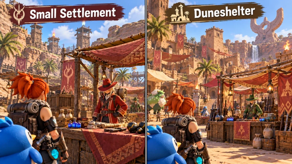 Торговцы в Small Settlement и Duneshelter в Palworld