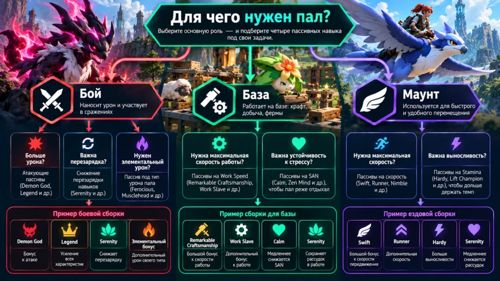 Как выбрать пассивные навыки Palworld под роль пала