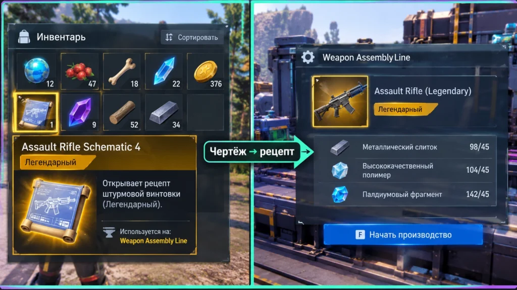 Как чертёж Palworld открывает рецепт на верстаке