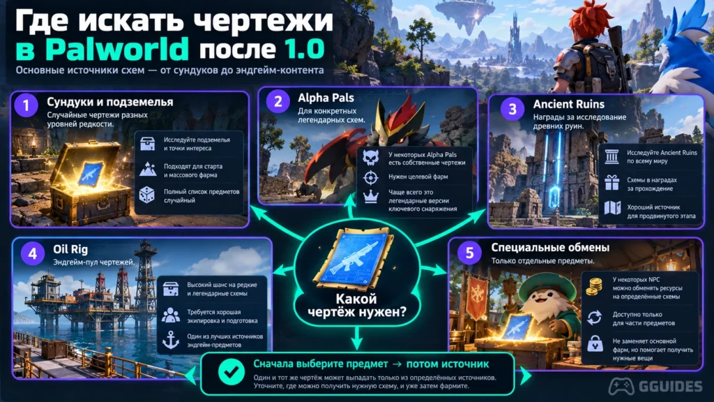Основные источники чертежей Palworld после обновления 1.0